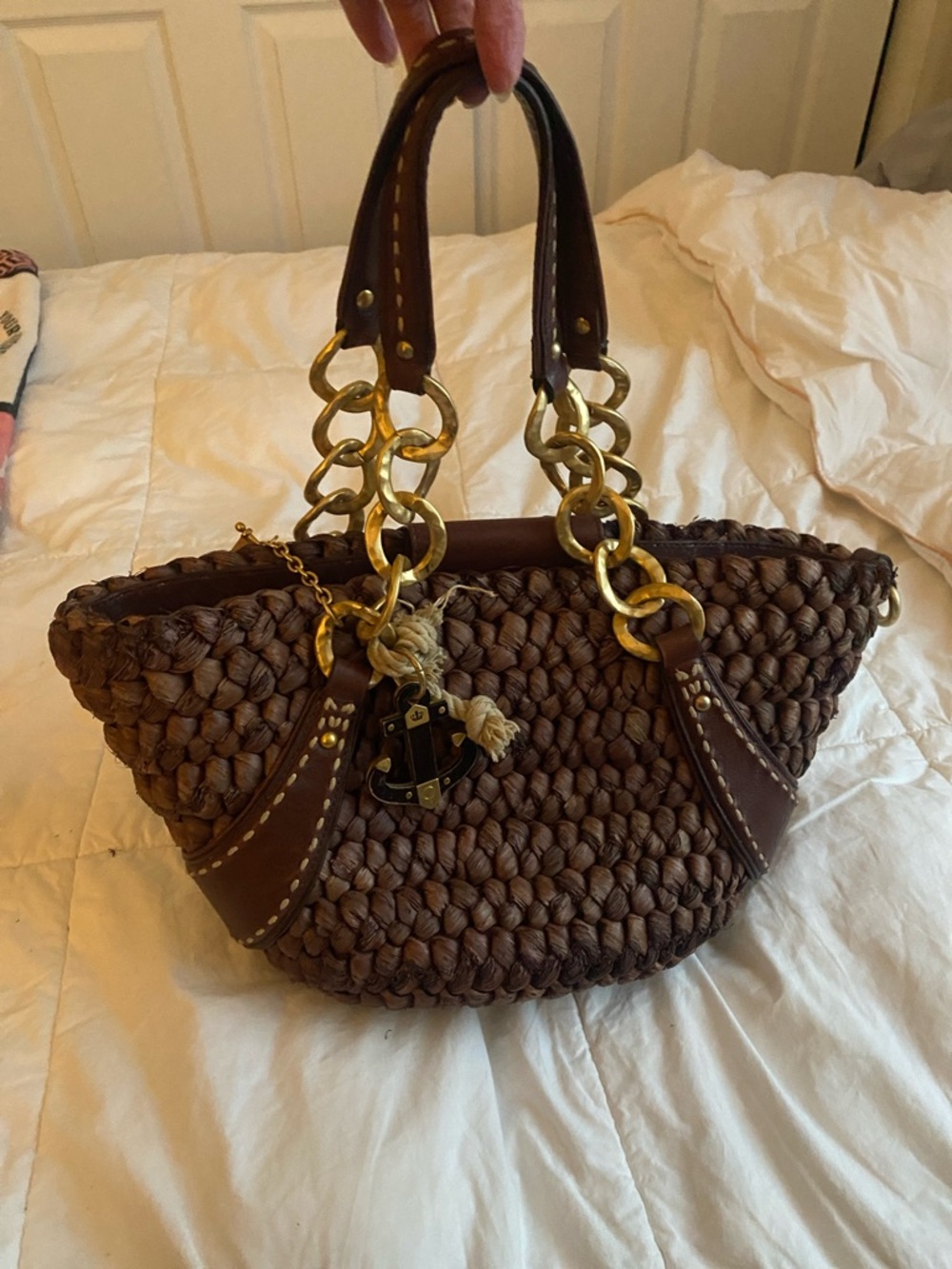 Juicy Couture Brown Woven Tote with Gold Chain Handles
